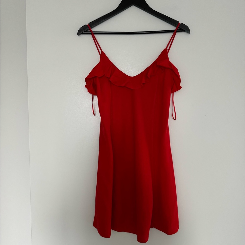 Zara Red Ruffle Front Mini Dress - Picture 3 of 3